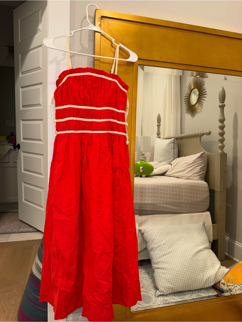 Red Maxi Dress with White Trim Straps